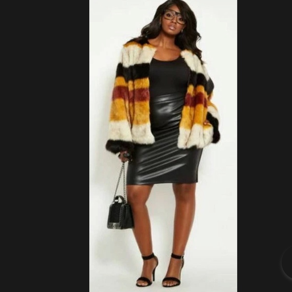 Ashley Stewart Faux Fur Jacket in Black and Cream
